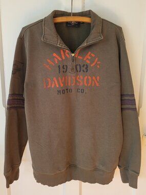 Harley Davidson Moto Co. Zip Sweatshirt Men’s Medium Army Green Y2K